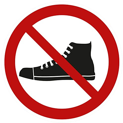 Kleberio® Selbstklebende Aufkleber - Schuhe verboten - Piktogramm zum Schutz vor Verschmutzung, Respekt von Tradition, Religion, kein Zutritt mit Schuhen, Sicherheit, Aufkleber 5 cm 1 Stück