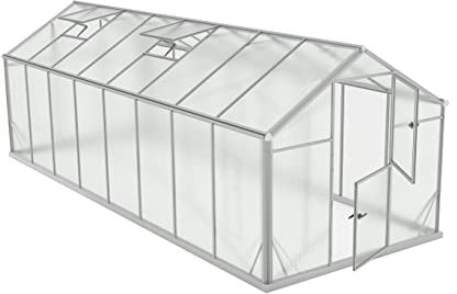 Gewächshaus mit Fundament 5,7x2,2 m - Stabiles Gewächshaus Aluminium Gesamtfläche 12,5 m2 - Treibhaus Rahmen - 2 Automatischen Fenstern - Material: Polycarbonat