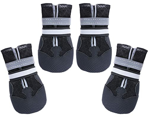 Dimicoo Breathable Dog Boots for Medium Large Dogs,Non-Slip Dog Shoes for Summer Hot Pavement,Lightweight Paw Protector Dog Booties for Outdoor & Indoor Hardwood Floors