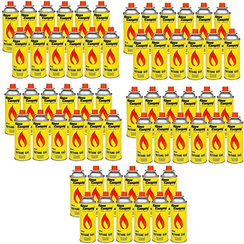 Alpen Camping Butan 60 x 400 ml gaspatroner, gasflaska för gasspis, campingspis, bunsenbrännare, lödbrännare, 400 ml, EN417 (60 stycken)