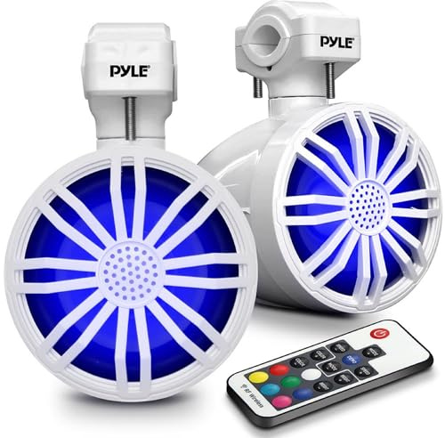 Pyle Bluetooth Waterproof Off-Road Speakers - 3.5” 40W Marine Grade Woofer Sound System w/RGB Light, Full Range Outdoor Audio Stereo Speaker for Motorcycle, ATV, Jeep, Boat, includes Brackets (White)