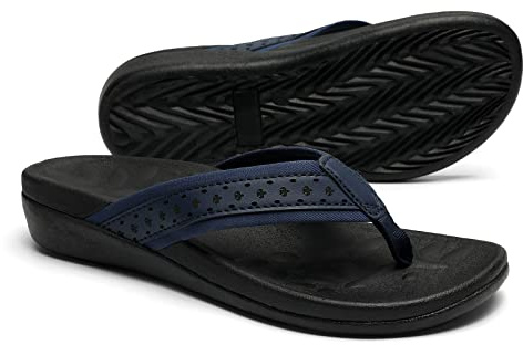 MEGNYA Women's Supportive T-Strap Sandals with Arch Support and Memory Foam - Good for Casual Occasions, Soft and Extra Comfortable, Flexible and Lightweight. blue Size 8.5