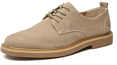 Trendiga äkta läder mocka brogue snörning mäns Oxford-skor vardagliga klänningsskor, Sand, 39.5 EU
