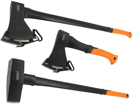 3 Fendeurs de bûches acier forgé manche trimatière - Hache 36cm et 87cm - Hache de fendage 91cm - 4.6kg - Poignée ergonomique