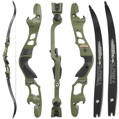ILF Recurve Bogen für Erwachsene Jugend Jagd 30-60Lbs 62 Takedown Recurvebogen Rechtshänder Recurvebogen Gordon Bogen Gliedmaßen CNC-Bearbeitung (Olivgrün, 55LBS)
