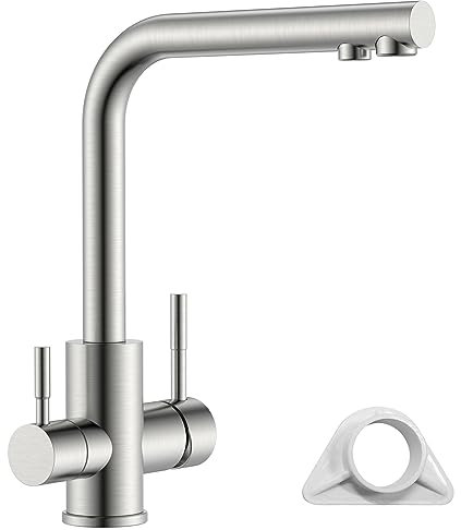 APPASO 3 Way Kitchen Mixer Tap with Drinking Filtered Water Outlet, 360°Swivel Stainless Steel 304 High Arc Filter Tap with Dual Levers, Brushed