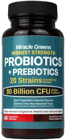 80 Billion CFU Probiotics - 20 Strains + Prebiotics | Lactobacillus and Bifidobacterium Strains | Probiotics for Women and Men | Made in The UK – 2 Month Supply