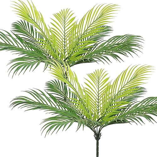 UXORSN 4Pcs Artificial Palm Leaves Tropical Bushes Faux Green Foliage Summer Decor Fake Areca Plants 50 cm Tall Palm Tree Leaf with Stems Jungle Greenery for Indoor Outdoor Home Wedding Party Table