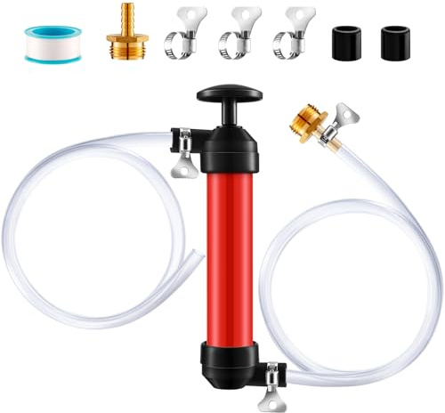 Kit pompa manuale antigelo per camper, pompa di trasferimento di liquidi con due tubi in PVC trasparente da 1 metro per benzina, olio e fluidi, pompe a sifone con 2 morsetti, accessori per l'inverno