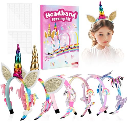 ABSOFINE Haarreifen Mädchen, DIY Einhorn Basteln Haarschmuck Bastelset Kinder Ab 5-10 Jahre, Einzigartige Geschenke für Einschulung Und Weihnachten