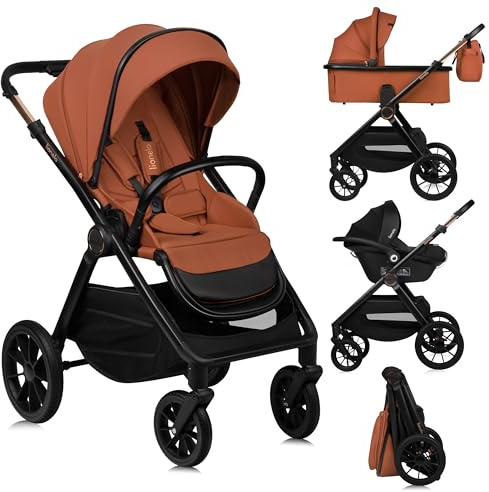 Lionelo Layla Kinderwagen 3 in 1 (0-4 Jahre, 0-22 Kg) Reisesysteme Set | mit Babyschale I-Size 40-87 Cm, Babywanne und Sportsitz, Liegeposition, Federung, PU-Räder, UPF50+ Verdeck