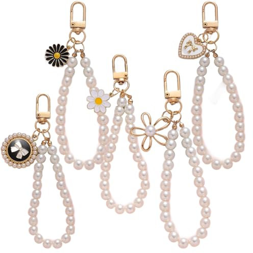 Minging Colgante para Movil, 5 Pcs Pulsera Movil con 5 Piezas de Sellos Traseros Colgantes de Mano para Móvil Correa de Muñeca Cordón de Teléfono con Cuentas Colgante Cadena Cordon Cuerda para Movil