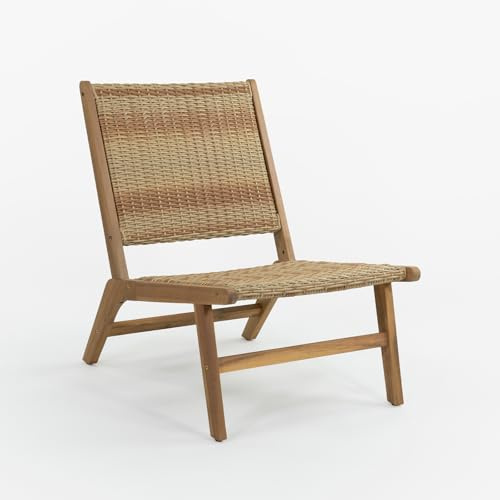 Vaukura Sillón de Madera de Acacia y Mimbre Sintético Elvia Color Beige