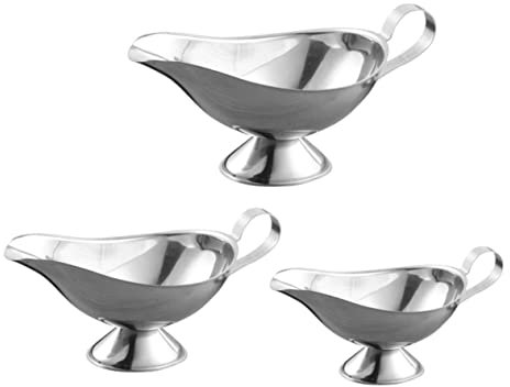 Alipis Stainless Steel Gravy Boats Sauce Cups Set 3pcs (3oz, 8oz, 10oz) Pour Gravy Sauce Containers for Kitchen and Restaurant Seasoning Boats
