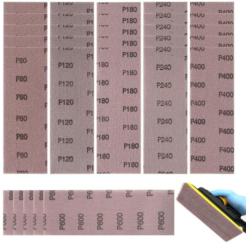 SneiDr Netz-Schleifstreifen 80x230mm 30 Stk 80/120/180/240/400/600 Körnung | Profi Schleifgitter Staubfreies Polieren Anti-Verstopfungs für Handschleifer Schwingschleifer für Holz Lack Metall Spachtel
