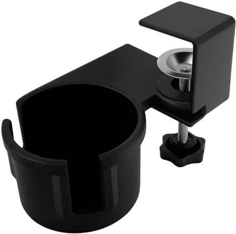 360°Rotatable Cup Holder for Desk Edge Tool-Free Clamp,No Drilling Required Durable ABS Anti-Spill Design for Bottles & Mugs Space-Saving Organiser for Home Office,Bedroom,Study (Black)