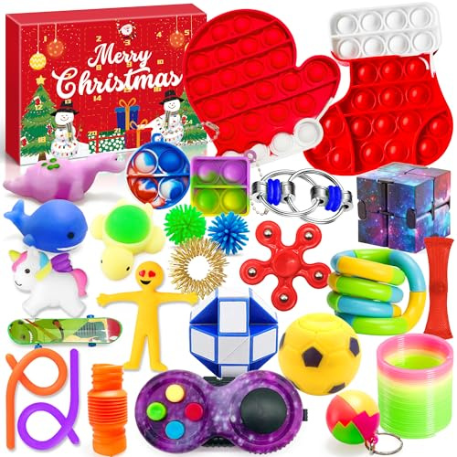 Lubibi Fidget Toys Calendario De Adviento 2025 ,Calendario De Cuenta Atrás de 24 Días,Navidad con 24 Piezas Sorpresas Juguetes sensoriales para niños, niñas,Juguetes Estrés y Ansiedad para Niños