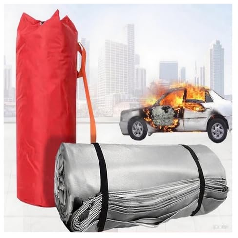 Emergency Fire Blanket for Vehicle, Square Fiberglass Fire Extinguisher Blankets 3 4 5 6 7 8 10m Custom, Survival Safety Fire Suppression Blanket, for Warehouse/Factory/Charging Station(6m x 9m)