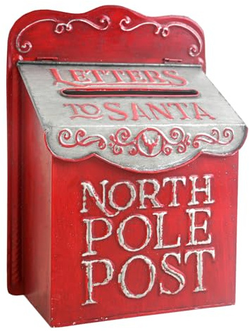 Z² BellaDecor Weihnachtsmann Briefkasten Weihnachtlicher Deko aus Metall, Weiß Rot, Weihnachtsmann Vintage Briefkasten