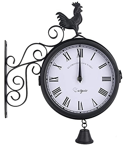 Orologio da Parete a Doppia Faccia, Orologio retrò Vintage Montato a Parete con Due Facce, Orologio da Giardino Appeso all'aperto, con carno Vento Rimovibile e ruggine