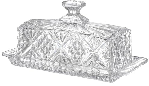 SOLUSTRE Caja De Mantequilla De Cristal Transparente Rectangular Con Tapa, Diseño Europeo, Contenedor De Alimentos Para Cocina y Restaurante, Plato De Mantequilla Funcional y Decorativo