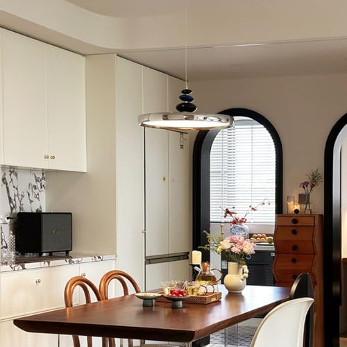 LED Pendelleuchte Esstisch, Weiße Dimmbar Hängeleuchte mit Fernbedienung, Moderne Esstischlampe Hängelampe Höhenverstellbar für Schlafzimmer Kücheninsel Wohnzimmer Flur Esszimmer (Chrom, 40cm)