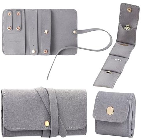 Tmlifehy Mini Travel Jewelry Bag, Foldable Jewelry Pouch with Buckle, Elegant Jewellery Rolls for Travelling, Multiple Compartments, Portable Jewellery Bag for Necklace Bracelets,Ring