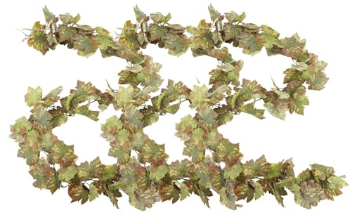 DAMSICO 6.56ft 3pcs Artificial Grape Leaf Garland, Autumn Artificial Fake Grapes Vines, Hanging Plant Grape Vines Decor for Home Wedding Party, Garland Decoration, Photo Wall Display