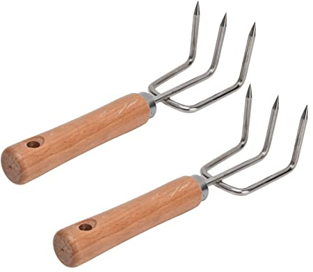 Denash Rake de Garra de Jardín de Acero Inoxidable con de Madera Conveniente para Colgar el Rastrillo de Manos para Plantas de Bonsai para Operaciones de Jardinería 2 Piezas para Plantar Flores y