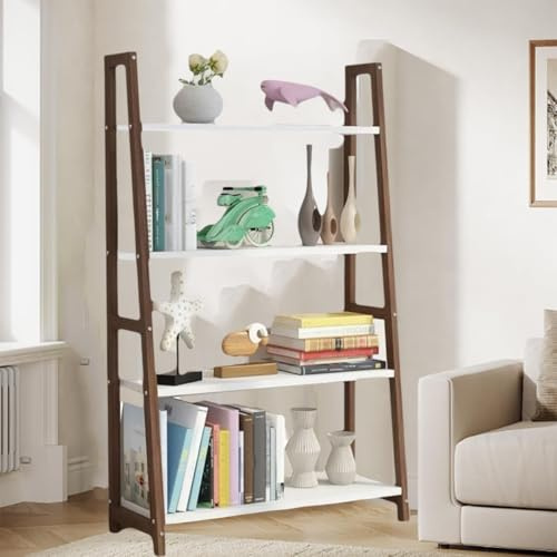 Scaffale a scala in bambù a 4 ripiani, autoportante, in legno, per soggiorno, casa, ufficio, bagno, camera da letto, elegante ed ecologica (marrone, 50 x 30 x 110 cm)