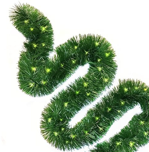 Baunsal® Weihnachtsgirlande Tannengirlande Girlande grün 5 m (TIN) mit Led Lichterkette mit Batteriebox und Fernbedienung Girlande Weihnachten Weihnachtsdeko Tannengirlanden