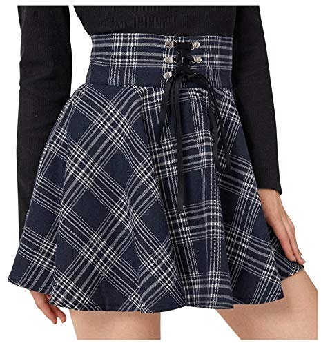 Generico Gonna Scozzese Femminile Corte Elegante Tartan Minigonna Kilt Plissettata Corta Invernali Skirt Tartan A Pieghe Elastica Invernale Mini Casual Elastico A-Linea