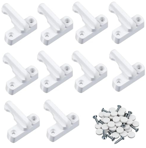 Satiskid 10pcs Sash Jammers for Upvc Doors, T-Type Window & Door Security Lock with 20 Screws & 20 Plastic Cover Caps, Zinc Alloy Sash Jammer Blocker Kit