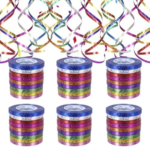 540Meter Langen Luftschlangen, 9 Farben Bunte Geburtstags Deko Geschenkband | Polyester, 54 Funkelnd Luftschlange Perfekt für Silvester Deko Hochzeit Deko Verschiedene Feierlich