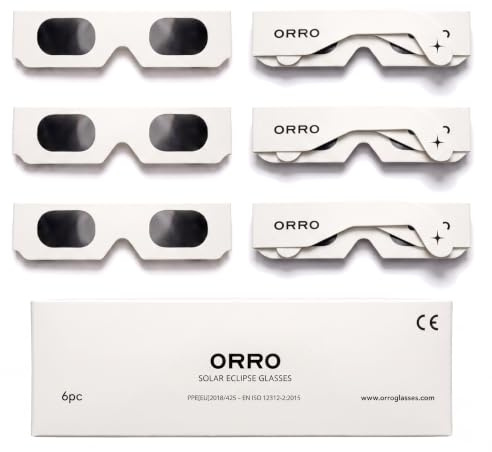 ORRO Solförmörkelseglasögon 40 mm, 2-/6-/12-pack, Certifierat Ögonskydd, Testade enligt EN ISO 12312-2:2015, CE-märkta för Direkt Solobservation - Modern Fit