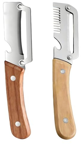 2er-Set Multifunktionaler Edelstahl-Schäler mit Holzgriff, scharfes Schälmesser für Kartoffeln, Obst und Gemüse, ergonomischer Küchenhelfer (C)
