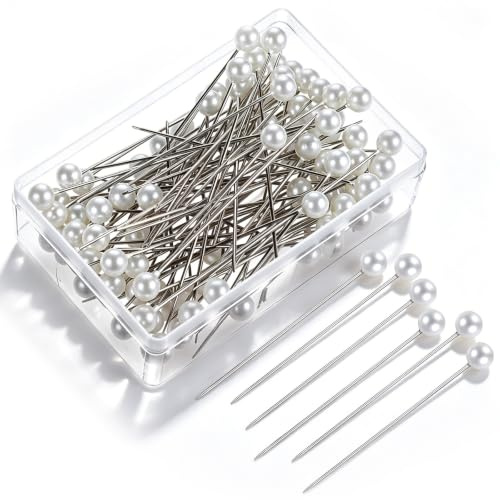 JJUNW 400 Stück Stecknadeln, 4cm Weiß Stecknadeln Rundkopfnadeln Stecknadelnnähen Stecknadelns mit Perlenkopf Runde Faux Perle Stecknadelns Für Basteln Nähen Quilten Craft Hochzeit Jewelry Dekoration