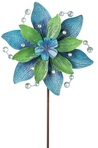 CIM Metall Windrad - Exotic Flower - Ø48cm, Gesamthöhe: 160cm - inkl. 3-teiligem Standstab - leichtgängig drehend (Hawaii)