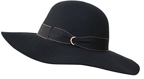 Borges & Scott Premium Julia Band - Damenhut mit breiter Krempe - Bändchenbesatz - 100% Wollfilz - Für die Reise aufrollbar - Wasserabweisend - Schwarz 54cm (X-Klein)