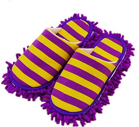 Aiyomimo 1 Pair of Multifunction Stripes Cleaning Slippers, Detachable Mopping Shoes House Floor Cleaning Mop Microfiber Sole Coffee