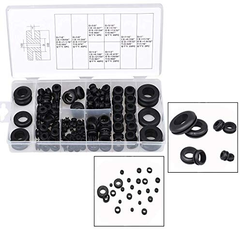Xrten 180 Pièces Rondelles en Caoutchouc, Assortiment d'oeillets Joint de Bague Passe Fil en Caoutchouc Joint Torique d'étanchéité Anneau Assortiment pour Fils, Fiches et Câble