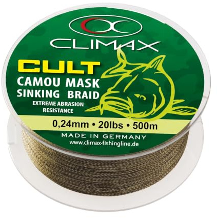 Climax Cult CARP Camou MASK 500m 0,24mm 20lb 9,1kg Sink.Braid SB geflochtene sinkende Hauptschnur Karpfenschnur Mainline