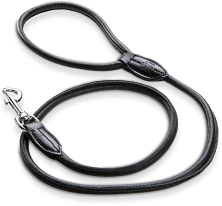 Leder Premium Leder Hundeleine Moritz 1,2m - Leine aus Echtleder Original J&R Prägung Moritz - (Schwarz)