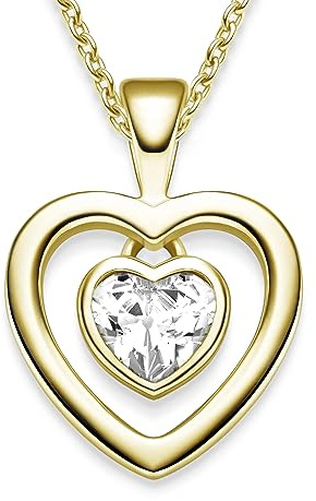 Amoonìc Damen Herzkette Emotion aus Silber 925 Gold vergoldet mit Zirkonia | Herz-Anhänger, Eine Halskette zum Verlieben, Perfektes Liebesgeschenk