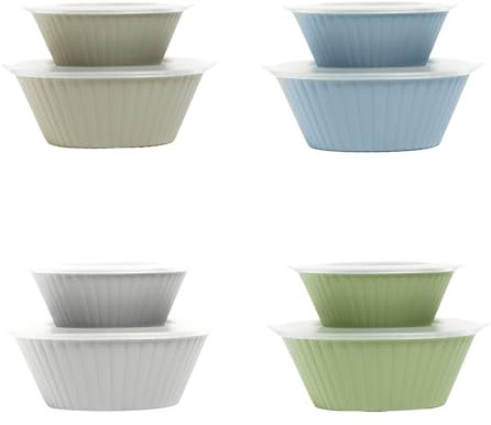 Ecoplast | Dorica Coppia di Insalatiere in Plastica con Coperchio, Colori Assortiti Tortora/Ghiaccio/Verde/Azzurro, Made in Italy