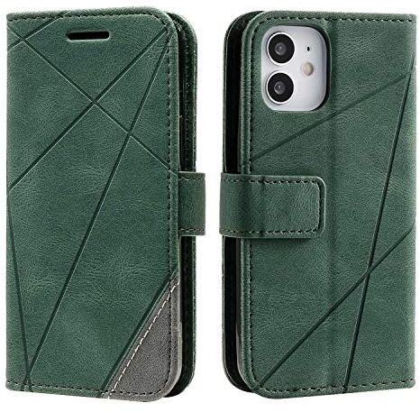 SONWO Hülle für iPhone 12 Mini (5.4 inch), Premium Leder PU Handyhülle Flip Case Wallet Silikon Bumper Schutzhülle Klapphülle für iPhone 12 Mini (5.4 inch), Grün