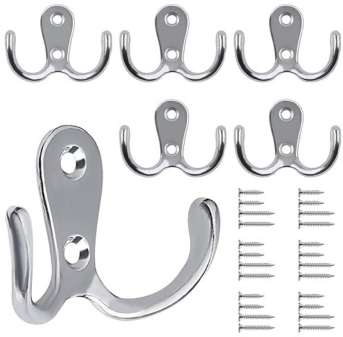 6 Stück Kleiderhaken, Bolatus Haken Garderobe Doppelt Wandhaken Retro Haken Wand Metall Silber Kleiderhaken Vintage mit 24 Schrauben für Garderobenhaken Badezimmer Küche