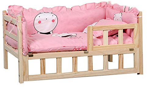 JLXJ Hundebett Hundeliege Drinnen Draußen Hundebetten Haustier Couch mit Leitplanke, für Große Mittlere Welpen, Kiefernrahmen und Waschbar, Erhöhtes Holz Kühlendes Hundesofa