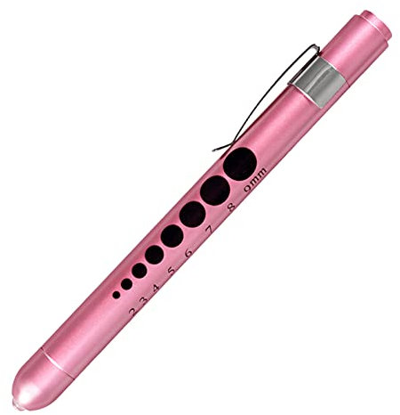 AOICRIE Diagnostic Medical Penlight, Mini Reusable LED Penlight Flashlight Pen Torch, Torch Doctor Nurse Emergency Pen Light with Pupil Gauge and Ruler (Rose Gold)