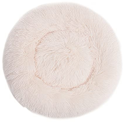 Chickw1 Rund Hundebett für Hunde und Katzen, Warm Weich Katzenbett Donut Plüsches Bett, Waschbar rutschfest Base Haustierbett für Kleine, Mittelgroße und Große Hunde (40CM,Beige)
